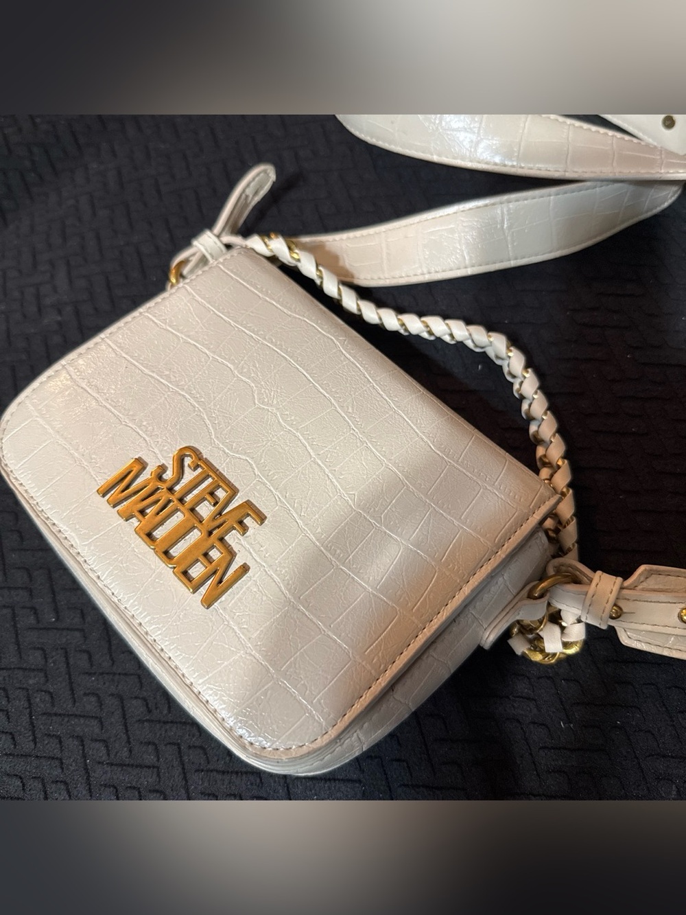 Steve Madden Cream Croc-Embossed Crossbody with Braided Strap
